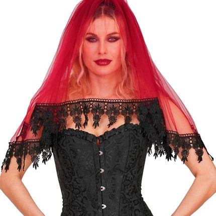 Halloween-slöja, röd och svart