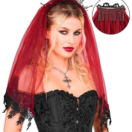 Halloween-slöja, röd och svart
