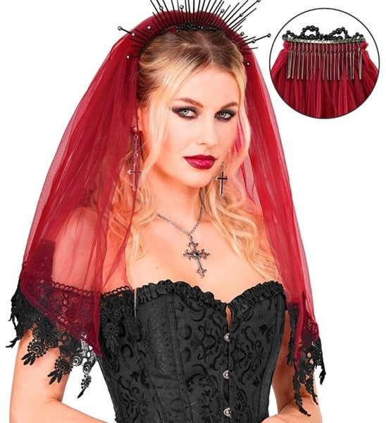 Halloween-slöja, röd och svart