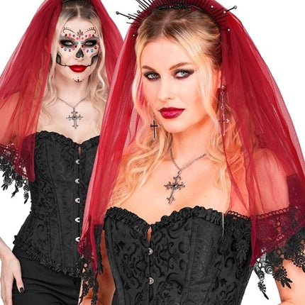 Halloween-slöja, röd och svart