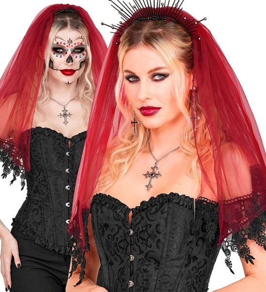 Halloween-slöja, röd och svart