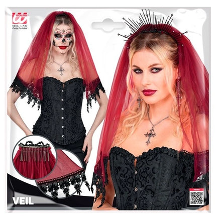 Halloween-slöja, röd och svart