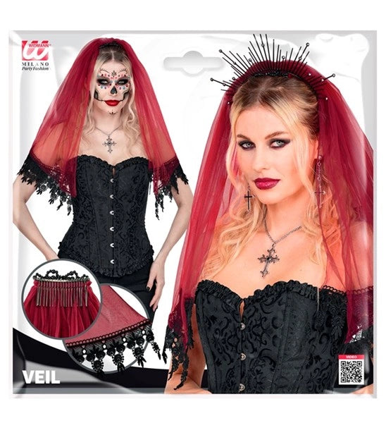 Halloween-slöja, röd och svart