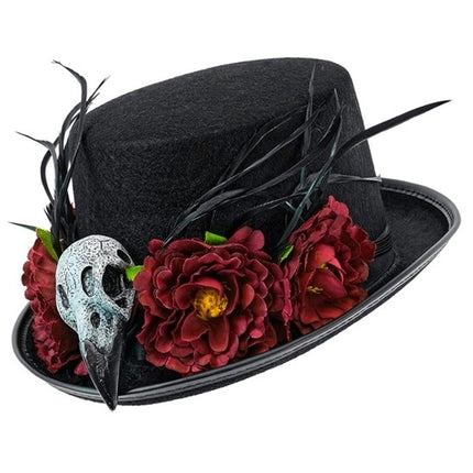 Halloween-hatt med voodoo-blommor och skelett