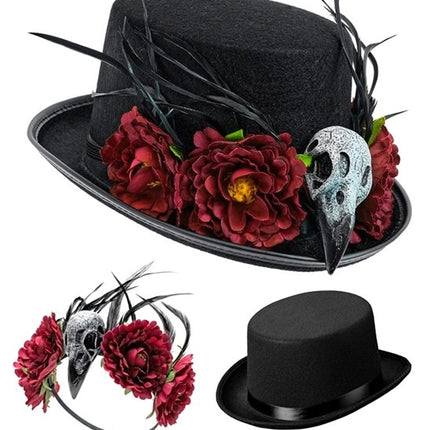 Halloween-hatt med voodoo-blommor och skelett