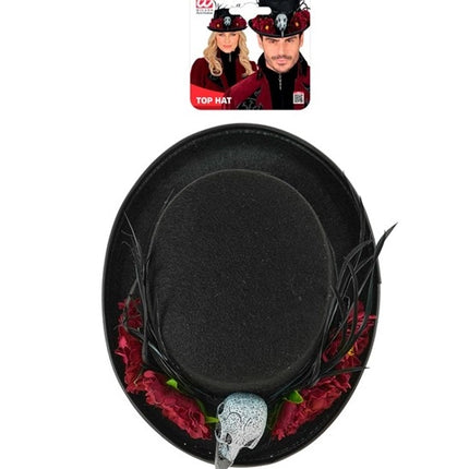 Halloween-hatt med voodoo-blommor och skelett