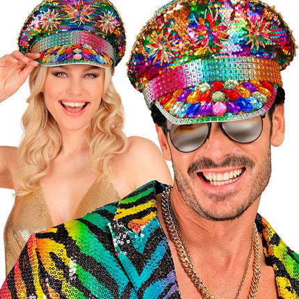 Regnbågsmössa paljetter