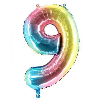9 år, sifferballong, regnbågsfärgad, 1 m, tom