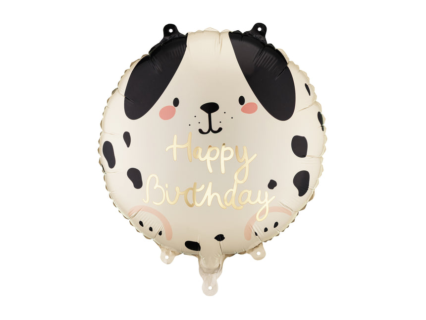 Folieballong rund Hund Happy Birthday, 35x35 cm, mix