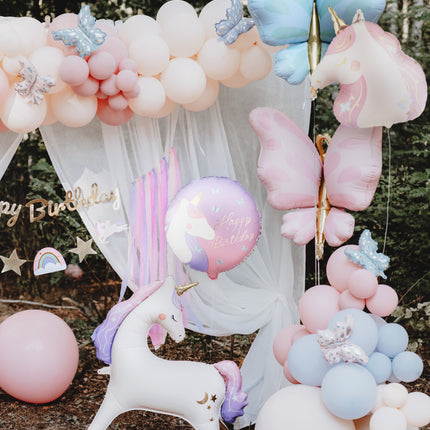 Folieballong rund Happy Birthday med enhörning, 35x35 cm, mix