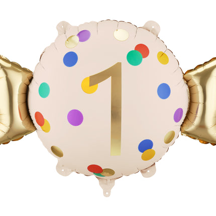 Folieballong Candy 1 år, 61x37 cm, mix