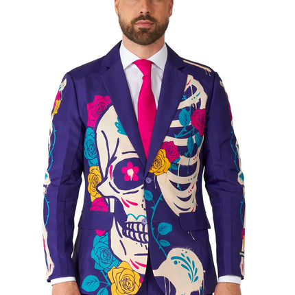 Sugar Skull-kostym för herrar, lila, 3-delad