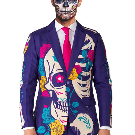 Sugar Skull-kostym för herrar, lila, 3-delad