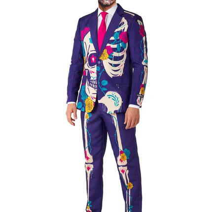 Sugar Skull-kostym för herrar, lila, 3-delad
