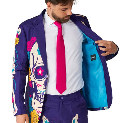 Sugar Skull-kostym för herrar, lila, 3-delad
