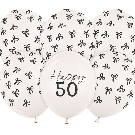 50 års ballonger svart vit rosett 30cm 6st