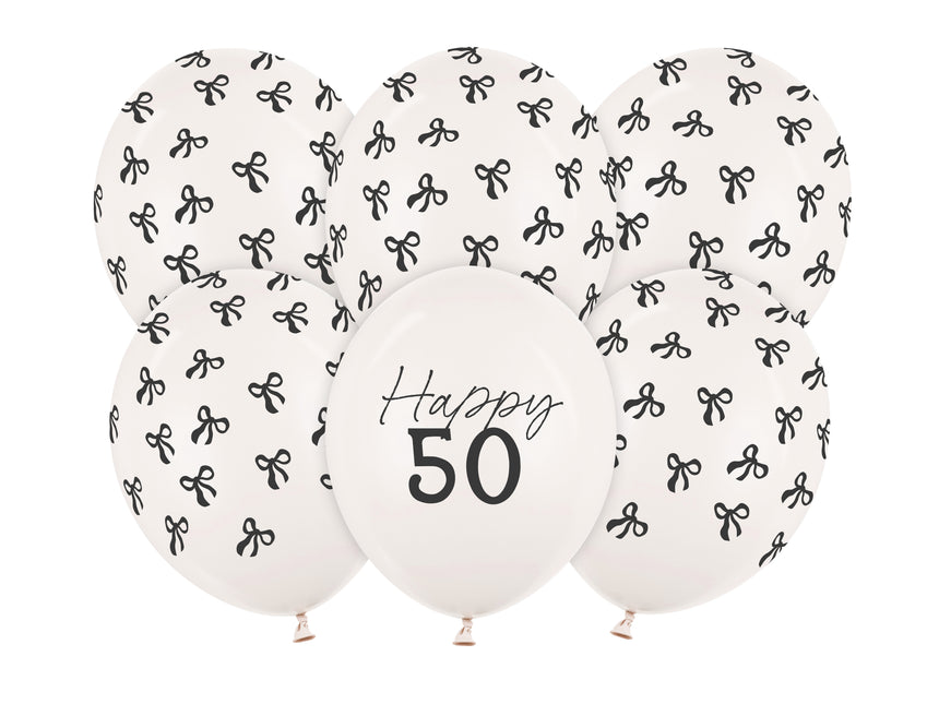 50 års ballonger svart vit rosett 30cm 6st