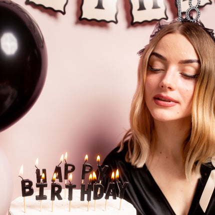 Happy Birthday födelsedagsljus, 2,5 cm, svart