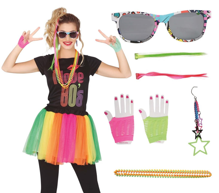 Accessoireset Neon 80s 8 delig van Fiestas Guirca koop je bij Partywinkel