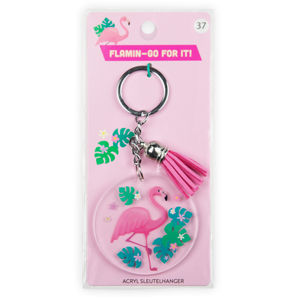 Nyckelring i akryl med flamingo