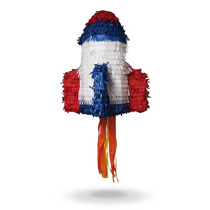 Färgglad piñata i form av en raket
