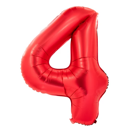 4 år, sifferballong, röd, 1 m
