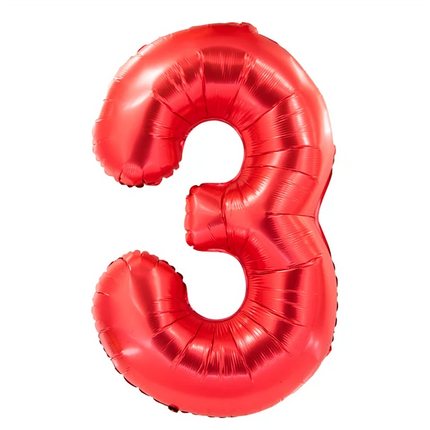 3 år, sifferballong, röd, 1 m