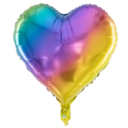 Hjärtformad heliumballong, regnbågsfärgad, tom, 45 cm