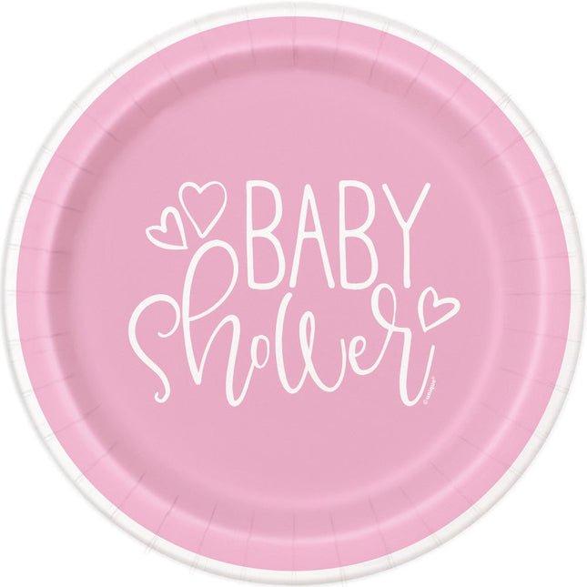 Baby Shower Borden Roze 23cm 8st van Unique koop je bij Partywinkel