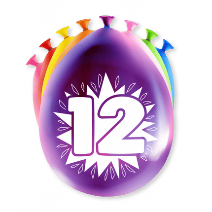 Ballonnen 12 Jaar Meerkleurig 30cm 8st van Paper Dreams koop je bij Partywinkel