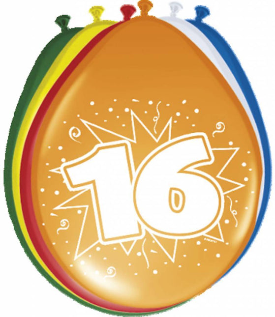 Ballonnen 16 Jaar 30cm 8st van Folat koop je bij Partywinkel