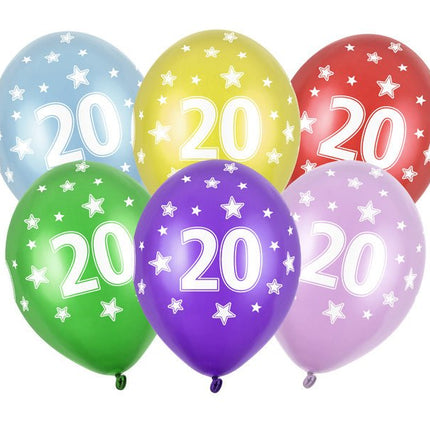 Ballonnen 20 Jaar Gekleurd Metallic 30cm 6st van Partydeco koop je bij Partywinkel