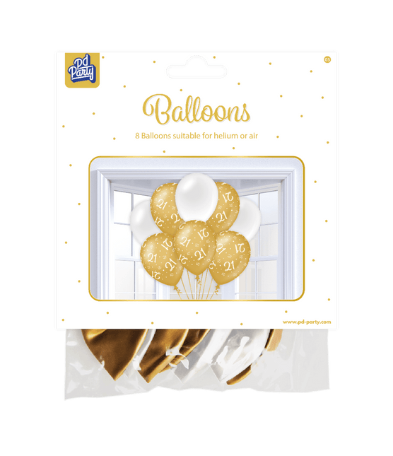 Ballonnen 21 Jaar Goud Wit 30cm 8st van Paper Dreams koop je bij Partywinkel