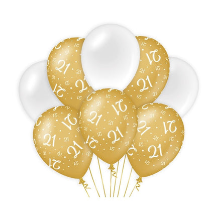 Ballonnen 21 Jaar Goud Wit 30cm 8st van Paper Dreams koop je bij Partywinkel