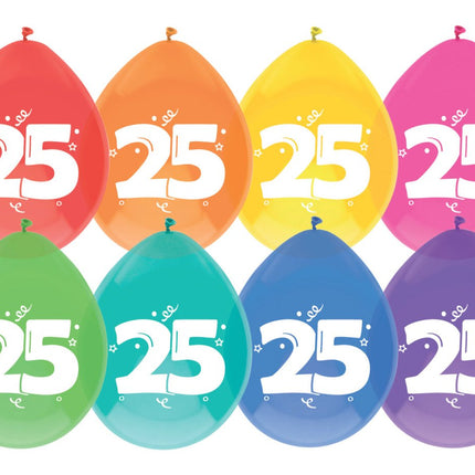 Ballonnen 25 Jaar Gekleurd 30cm 8st van Haza Witbaard koop je bij Partywinkel