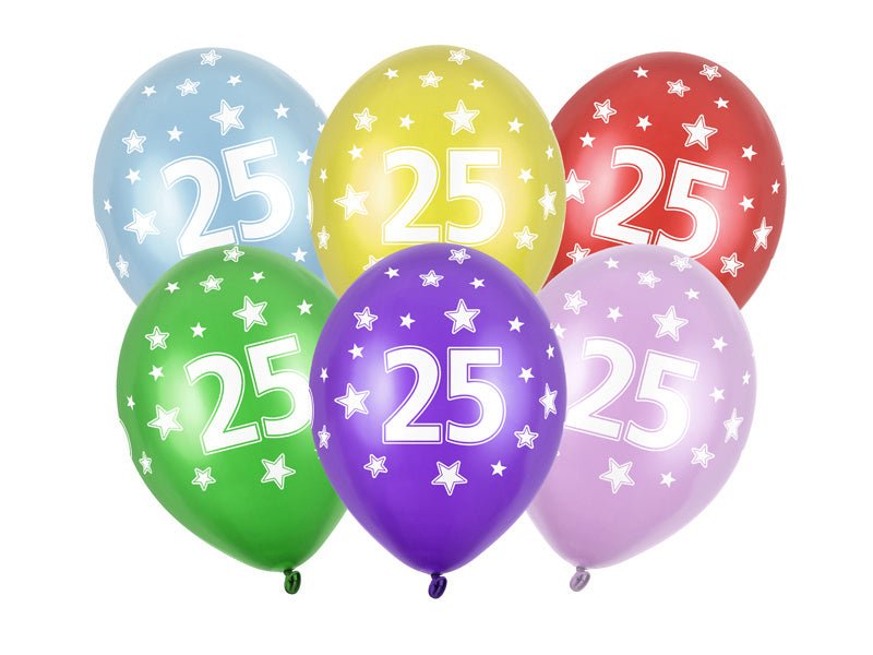 Ballonnen 25 Jaar Gekleurd Metallic 30cm 6st van Partydeco koop je bij Partywinkel