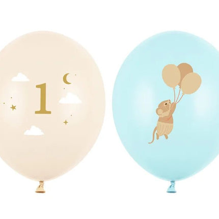 Ballonnen 30 cm, Muizen met cijfer 1, Light Blue van Partydeco koop je bij Partywinkel