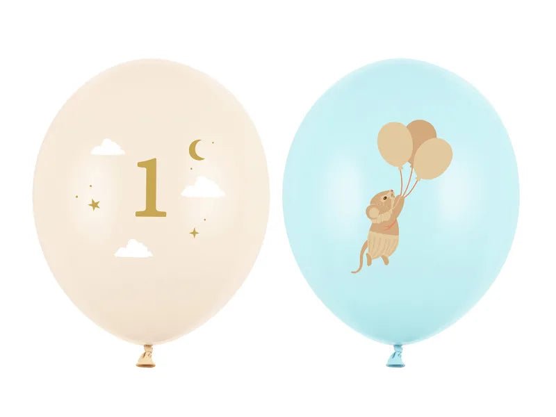 Ballonnen 30 cm, Muizen met cijfer 1, Light Blue van Partydeco koop je bij Partywinkel