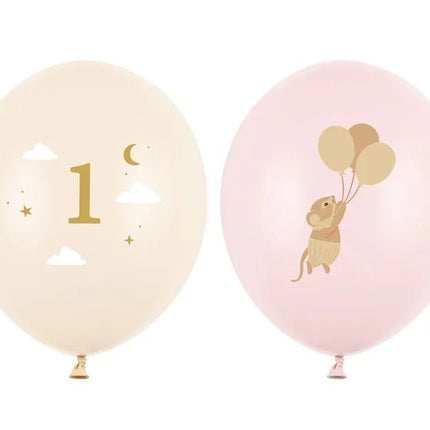 Ballonnen 30 cm, Muizen met cijfer 1, Pale Pink van Partydeco koop je bij Partywinkel