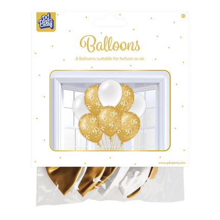 Ballonnen 30 Jaar Goud Wit 30cm 8st van Paper Dreams koop je bij Partywinkel