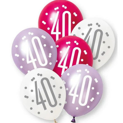Ballonnen 40 Jaar Latex Roze Paars 30cm 6st van Unique koop je bij Partywinkel