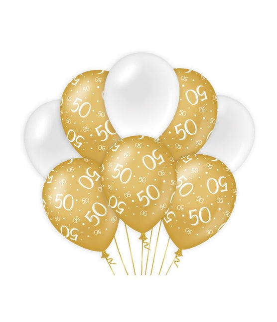 Ballonnen 50 Jaar Goud Wit 30cm 8st van Paper Dreams koop je bij Partywinkel