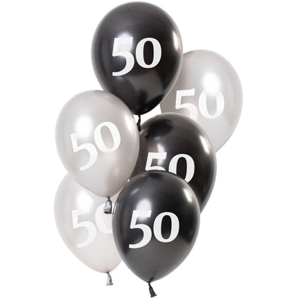 Ballonnen 50 Jaar Zwart 23cm 6st van Folat koop je bij Partywinkel