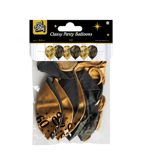 Ballonnen 60 Jaar Goud Zwart 30cm 6st van Paper Dreams koop je bij Partywinkel