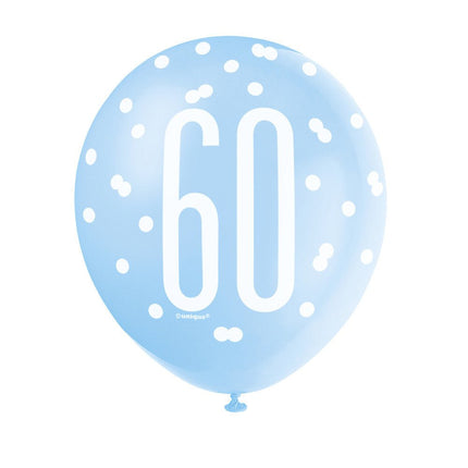 Ballonnen 60 Jaar Stippen Blauw 30cm 6st van Unique koop je bij Partywinkel