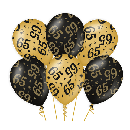 Ballonnen 65 Jaar Goud Zwart 30cm 6st van Paper Dreams koop je bij Partywinkel