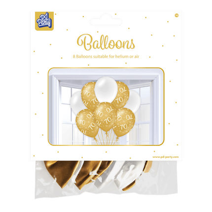 Ballonnen 70 Jaar Goud Wit 30cm 8st van Paper Dreams koop je bij Partywinkel
