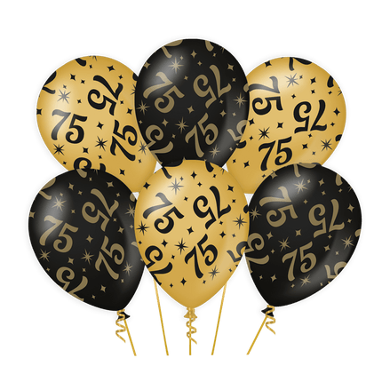 Ballonnen 75 Jaar Goud Zwart 30cm 6st van Paper Dreams koop je bij Partywinkel