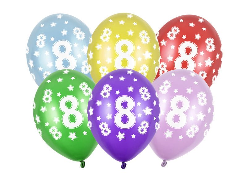 Ballonnen 8 Jaar Gekleurd Metallic 30cm 6st van Partydeco koop je bij Partywinkel