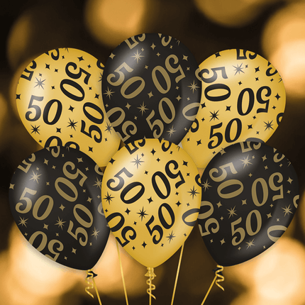 Ballonnen 80 Jaar Goud Zwart 30cm 6st van Paper Dreams koop je bij Partywinkel